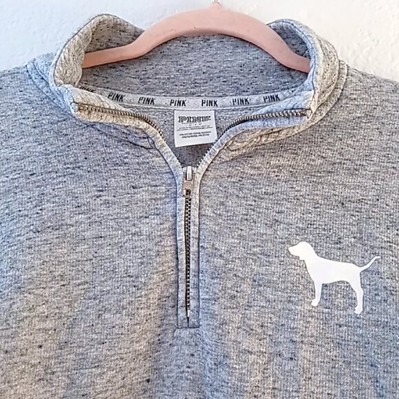 PINK Victoria's Secret Heather Grey Half Quarter Zip Sweatshirt Size Small - Picture 4 of 6
